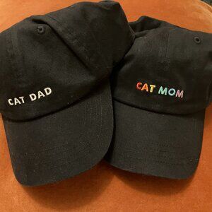 NWT Cat Mom & Dad Baseball Cap Set, Black, Unisex Sizing